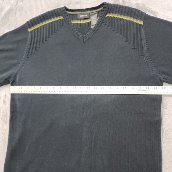 Vintage Claiborne Sweater Mens M Dark Blue Green Stripes V-Neck Pullover Preppy - Picture 7 of 9